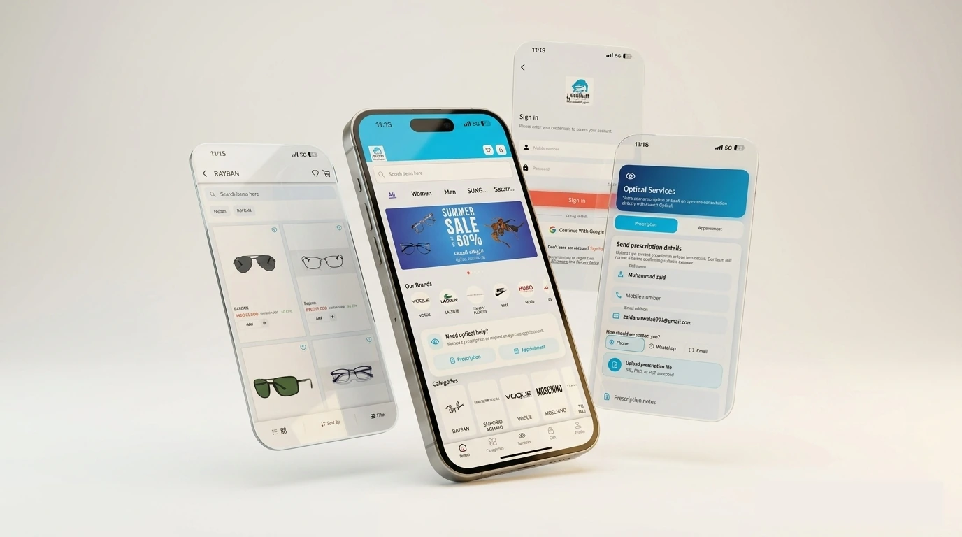 Kuwait Opticals iOS and Android mobile app developed by Virtuprose