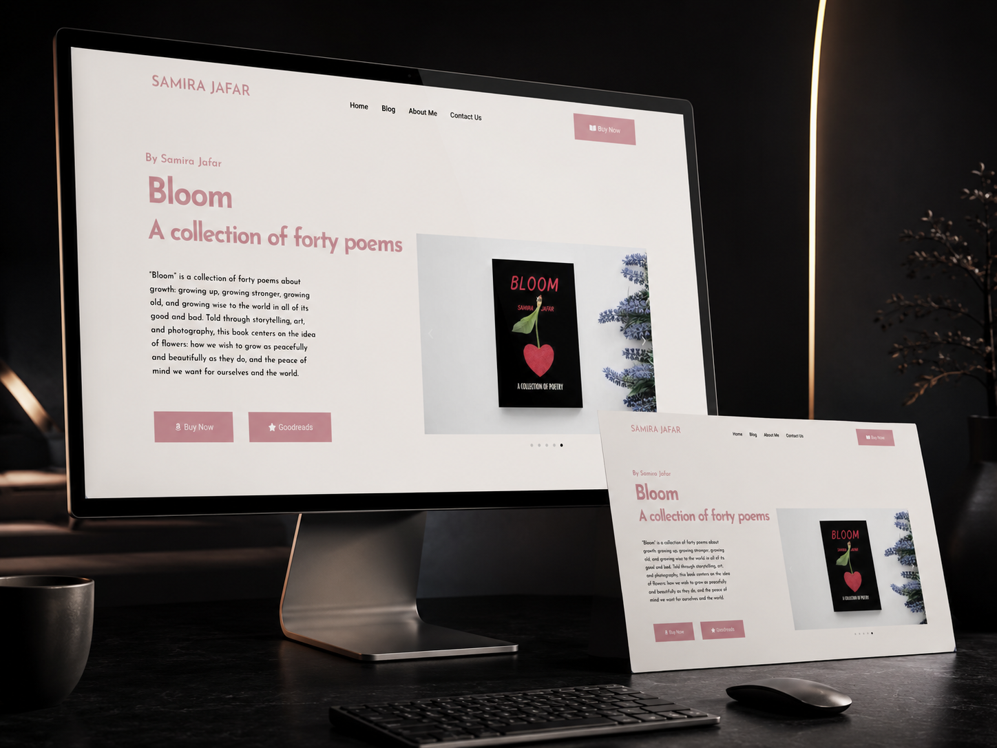 Samira Jafar author website mockup for Bloom shown on desktop and tablet