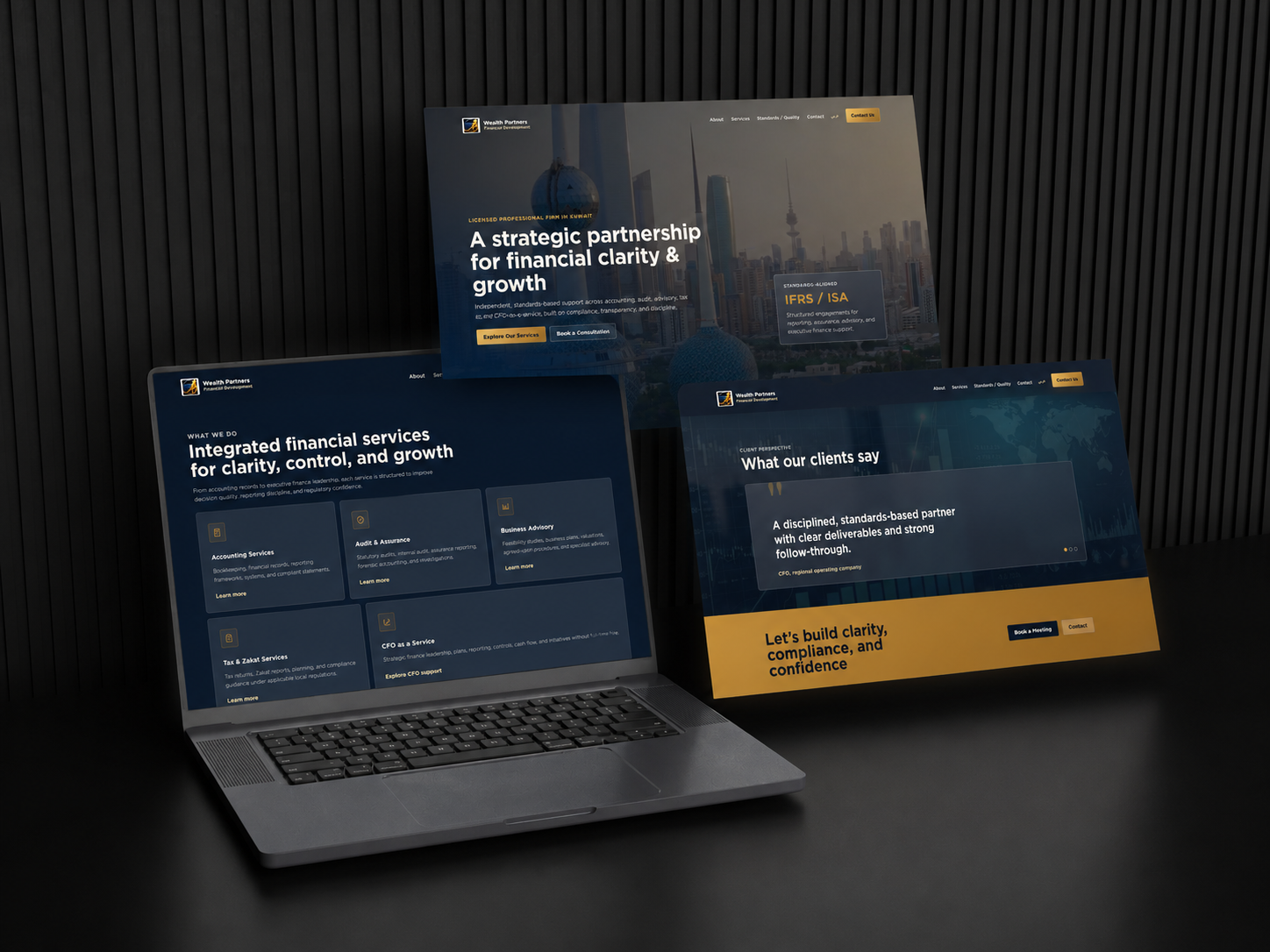 Wealth Partners financial development website mockup designed and developed by Virtuprose